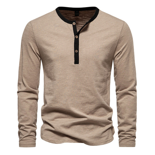 Herren langärmliges Henley-Shirt mit kontrastierendem Kragen R&B