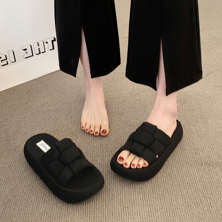 Damen bequeme Platform-Pantoletten mit gekreuzten Riemen R&B