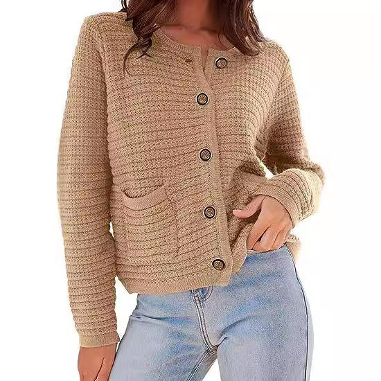 Damen Strickjacke mit dekorativen Knöpfen und praktischen Taschen R&B