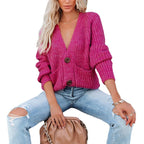 Damen Grobstrickjacke mit V-Ausschnitt und Taschen R&B