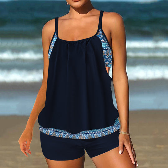 Damen nan zweiteiliger Tankini mit locker fallendem, gerafftem Oberteil und figurformenden Badeshorts R&B