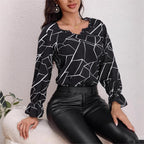 Damen Bluse mit geometrischem Muster und Rüschendetails R&B