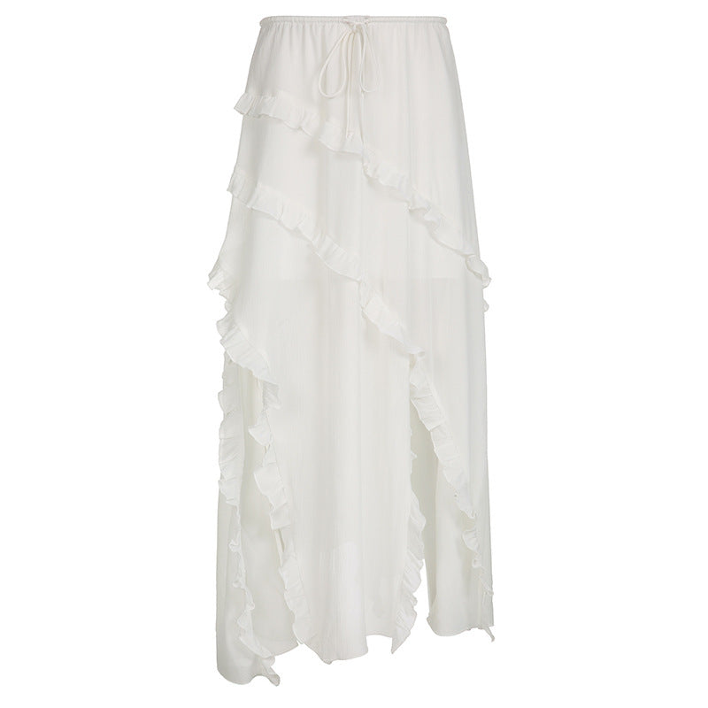 Damen Luftiger Chiffon-Rock mit voluminösem Rüschensaum R&B