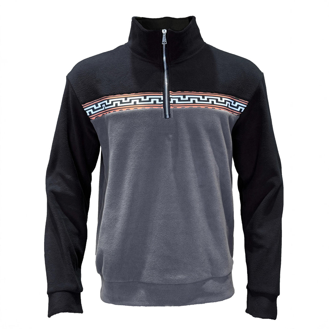 Herren Fleece-Pullover mit stylishem Stehkragen und farblich abgesetztem Muster R&B