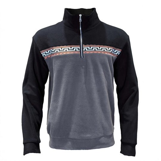 Herren Fleece-Pullover mit stylishem Stehkragen und farblich abgesetztem Muster R&B