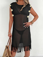 Damen luftiger Netzstrandkleid mit Fransen R&B