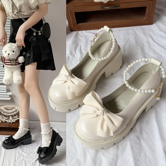 Damen elegante Plateau-Sandalen mit verspieltem Schleifen-Design und perlenbesetztem Riemen R&B