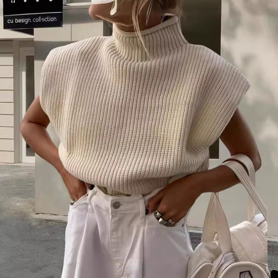 Damen Stricktop mit Stehkragen und Puffärmeln R&B