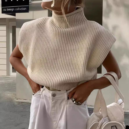 Damen Stricktop mit Stehkragen und Puffärmeln R&B