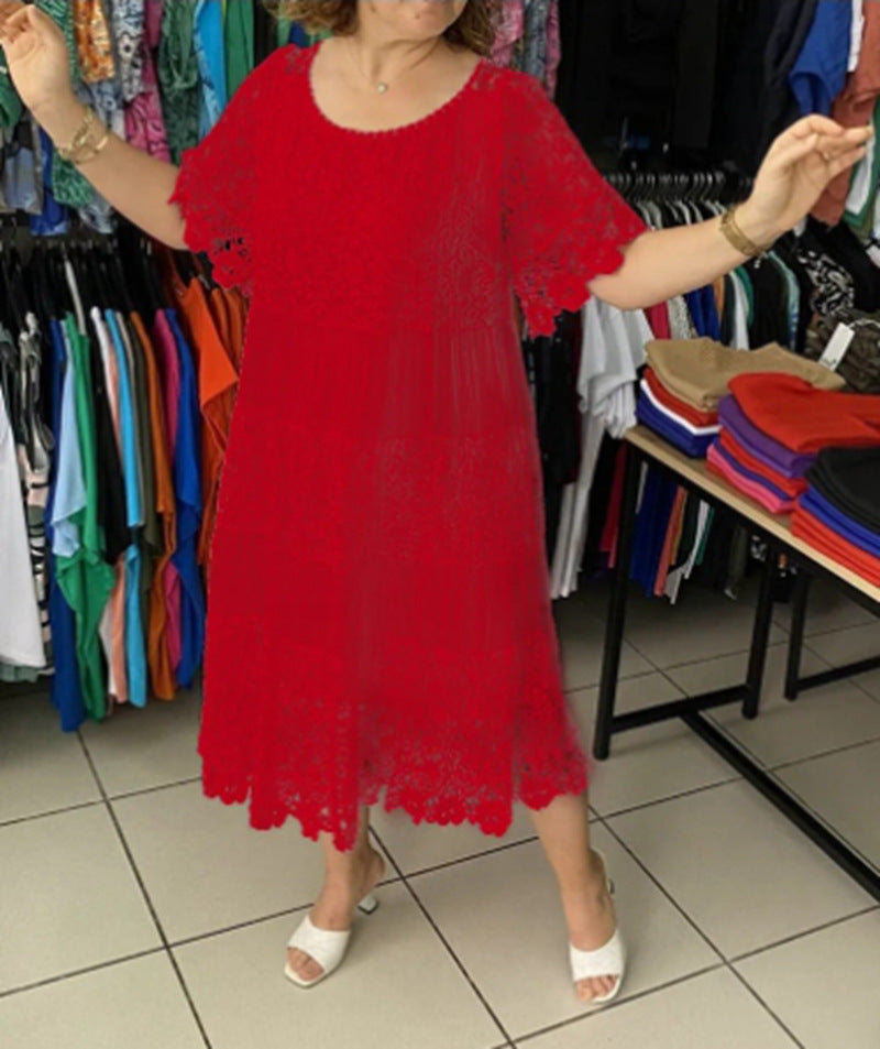Damen nan mehrlagiges Spitzen-Midikleid mit plissierten Einsätzen und Volantärmeln R&B