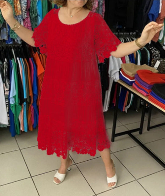 Damen nan mehrlagiges Spitzen-Midikleid mit plissierten Einsätzen und Volantärmeln R&B