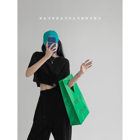 Damen cropped Freizeitoberteil mit lässigem Schnitt und elastischem Saum R&B