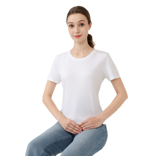 Damen klassisches Rundhals Baumwoll T-Shirt mit kurzem Arm und figurfreundlichem Schnitt R&B