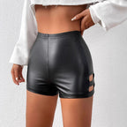 Damen Kunstleder High-Waist Shorts mit Cut-Out-Details R&B
