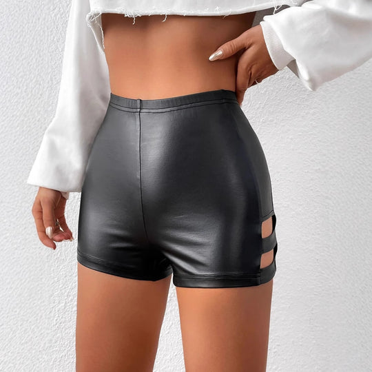 Damen Kunstleder High-Waist Shorts mit Cut-Out-Details R&B