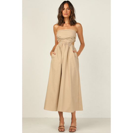 Damen Strapless Maxikleid mit seitlichem Cut-Out und praktischem Taschen-Design R&B