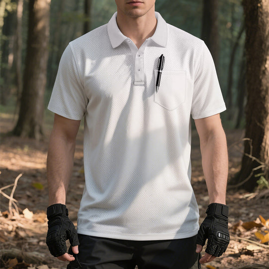 Herren Polo-Shirt mit atmungsaktivem Mesh-Gewebe und praktischer Brusttasche R&B