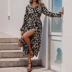 Damen Maxikleid mit elegantem Taillengürtel und stylischem Schlitzdesign