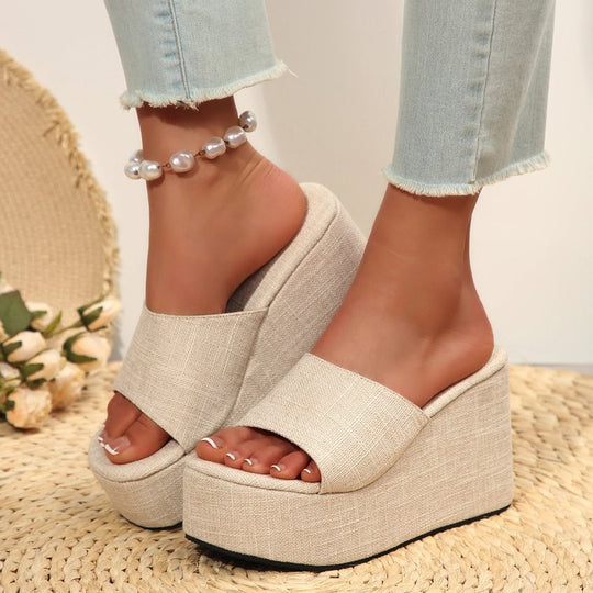 Damen Plateau-Sandalen mit transparentem Riemen und rutschfester Sohle R&B