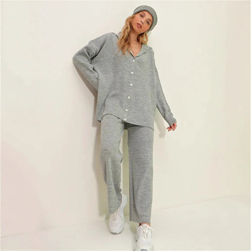 Damen lässiges Zweiteiler-Set mit bequemer Weite und Knopfdetails R&B