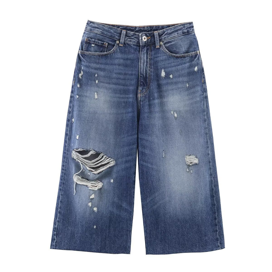 Damen weit geschnittene Jeans im lässigen Destroyed-Design R&B