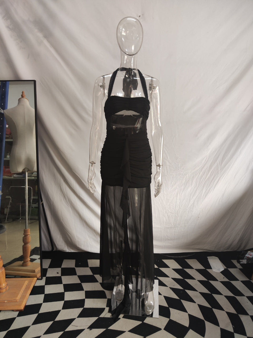 Damen Maxi-Kleid mit tiefem Schlitz und eleganter Raffung R&B