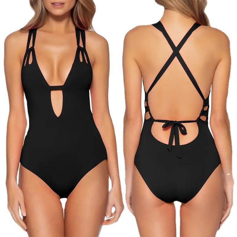 Damen Cut-Out Badeanzug mit modischen Kreuzträgern R&B