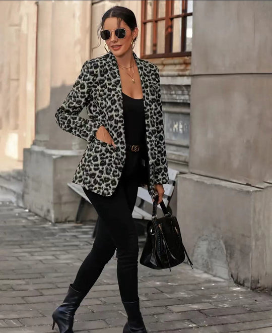 Damen modischer Blazer mit Leopardenmuster und taillierter Passform R&B