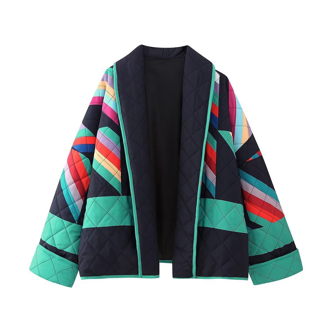 Damen gestreifte Steppjacke mit weitem Schnitt und stylischem Farbspiel R&B
