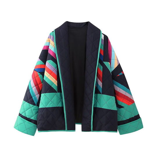 Damen gestreifte Steppjacke mit weitem Schnitt und stylischem Farbspiel R&B