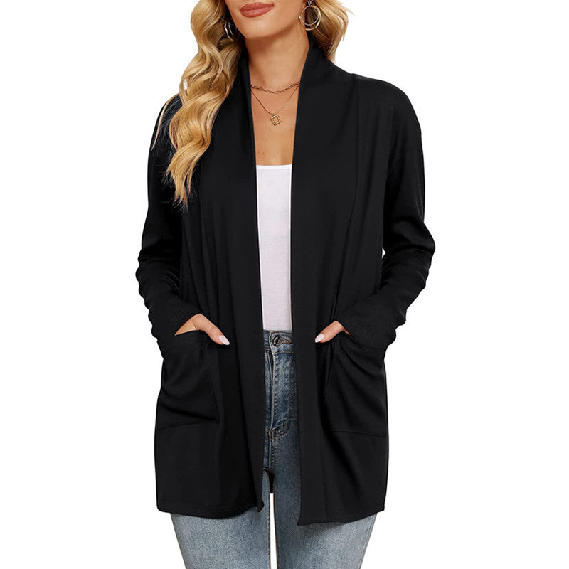 Damen lässiger Longcardigan mit Taschen R&B