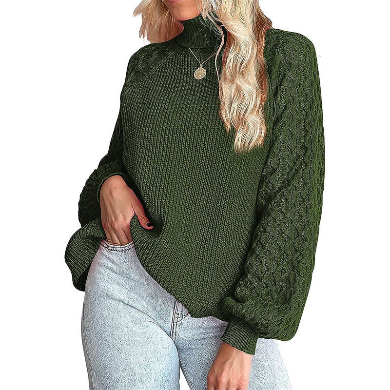 Damen Strickpullover mit rollkragen und strukturierten Ärmeln R&B