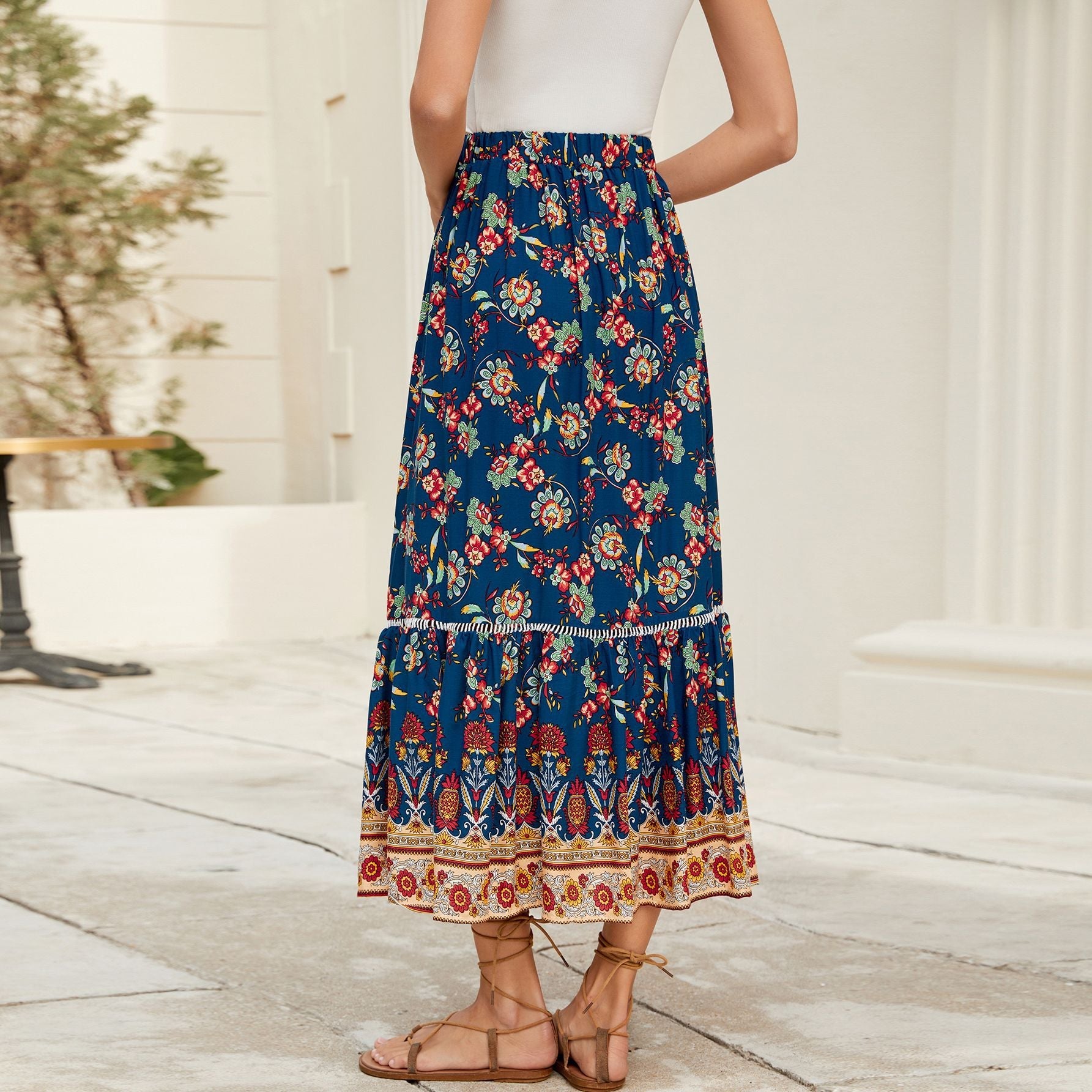 Damen Maxi-Rock mit verspieltem Blumenmuster R&B