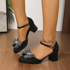 Damen Riemchen-Pumps mit zierlicher Schleife und Strass-Applikationen R&B