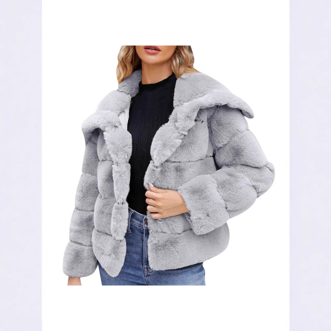 Damen Modische Kapuzenjacke aus künstlichem Pelz mit strukturiertem Design R&B