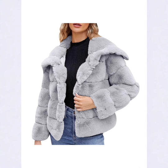 Damen Modische Kapuzenjacke aus künstlichem Pelz mit strukturiertem Design R&B