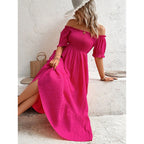 Damen Off-Shoulder Maxikleid mit voluminösen Ärmeln und fließendem Schnitt R&B