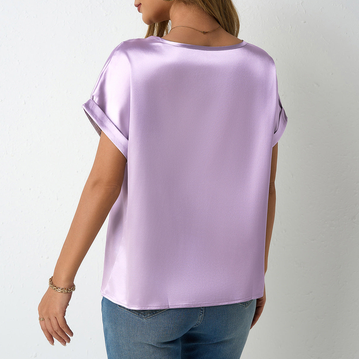 Damen Satin-Oberteil mit umgeschlagenen Ärmeln R&B