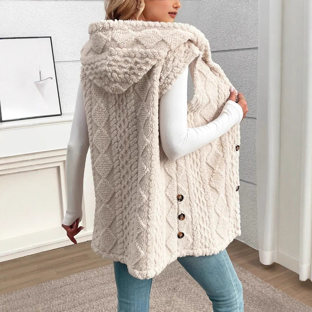Damen Stylish gesteppte Weste mit Kapuze und Knopfverschluss R&B