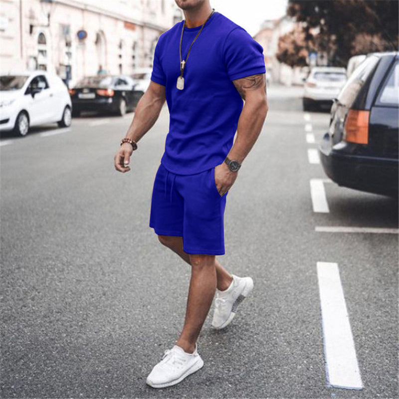 Herren lässiges Kurzarm-Set mit praktischen Taschen und elastischem Bund R&B