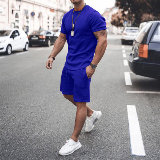 Herren nan figurbetontes Kurzarmshirt mit verstärkter Schulternaht und elastischer Kordelzug-Bermuda aus Stretchjersey R&B