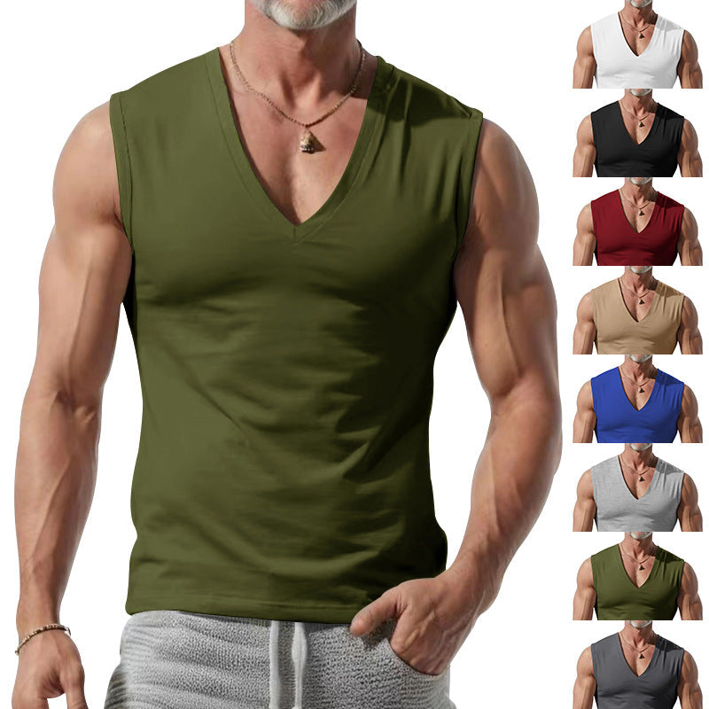 Herren nan figurbetontes ärmelloses V-Ausschnitt Muskelshirt R&B