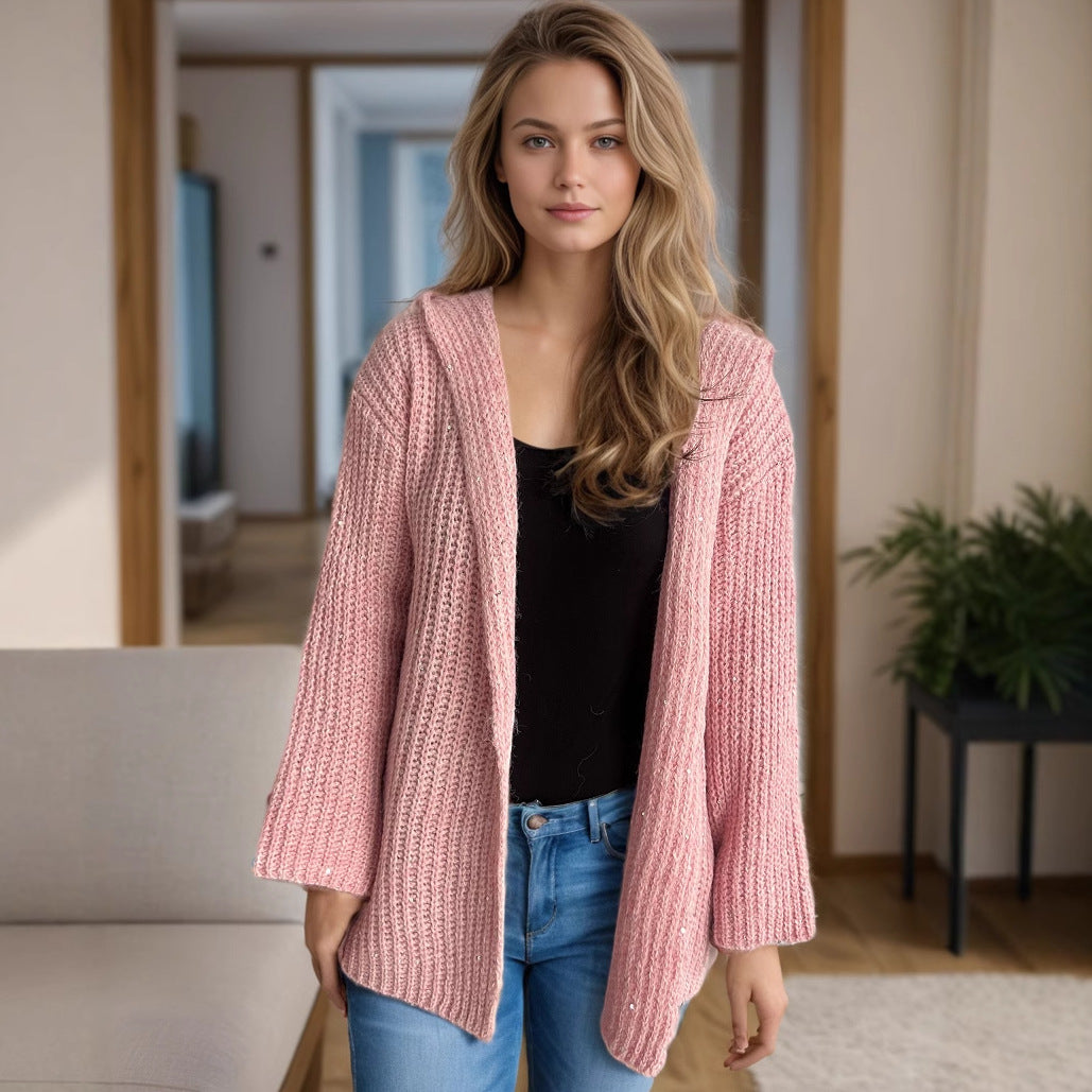 Damen lässige Strickjacke mit offenen Fronten und voluminösen Ärmeln R&B