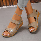Damen Komfortable Keilsandalen mit doppeltem Klettverschluss und anatomischem Fußbett