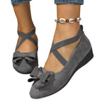 Damen Wedgesandalen mit dekorativem Schleifen-Detail und elastischen Kreuzriemen R&B