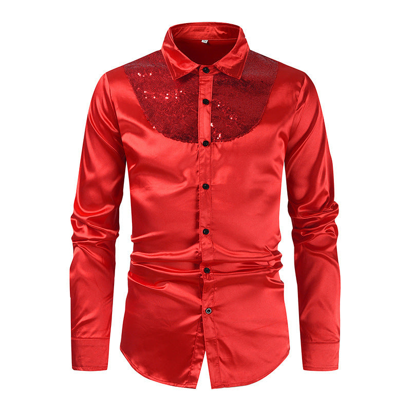 Herren elegantes Satinhemd mit Pailletteneinsatz R&B