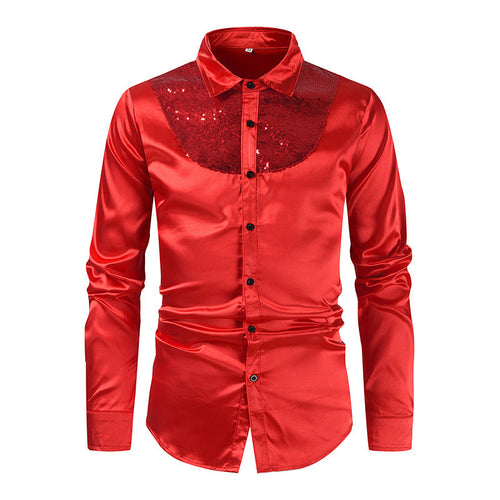 Herren elegantes Satinhemd mit Pailletteneinsatz R&B