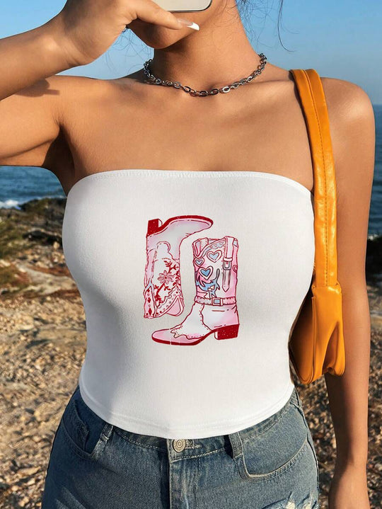 Damen Bandeau-Top mit auffälligem Statement-Aufdruck R&B