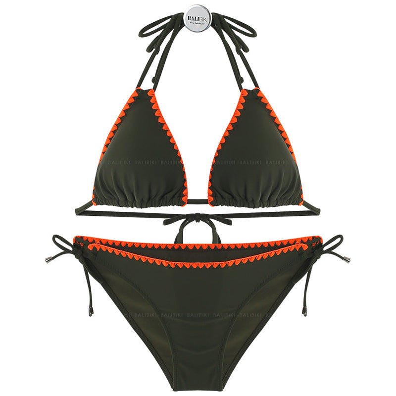 Damen Triangel-Bikini-Set mit verstellbaren Trägern und zartem Rüschendetail R&B