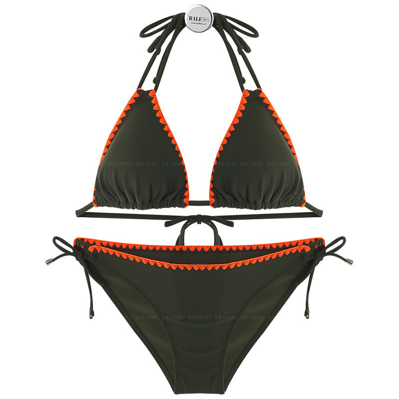Damen Triangel-Bikini-Set mit verstellbaren Trägern und zartem Rüschendetail R&B